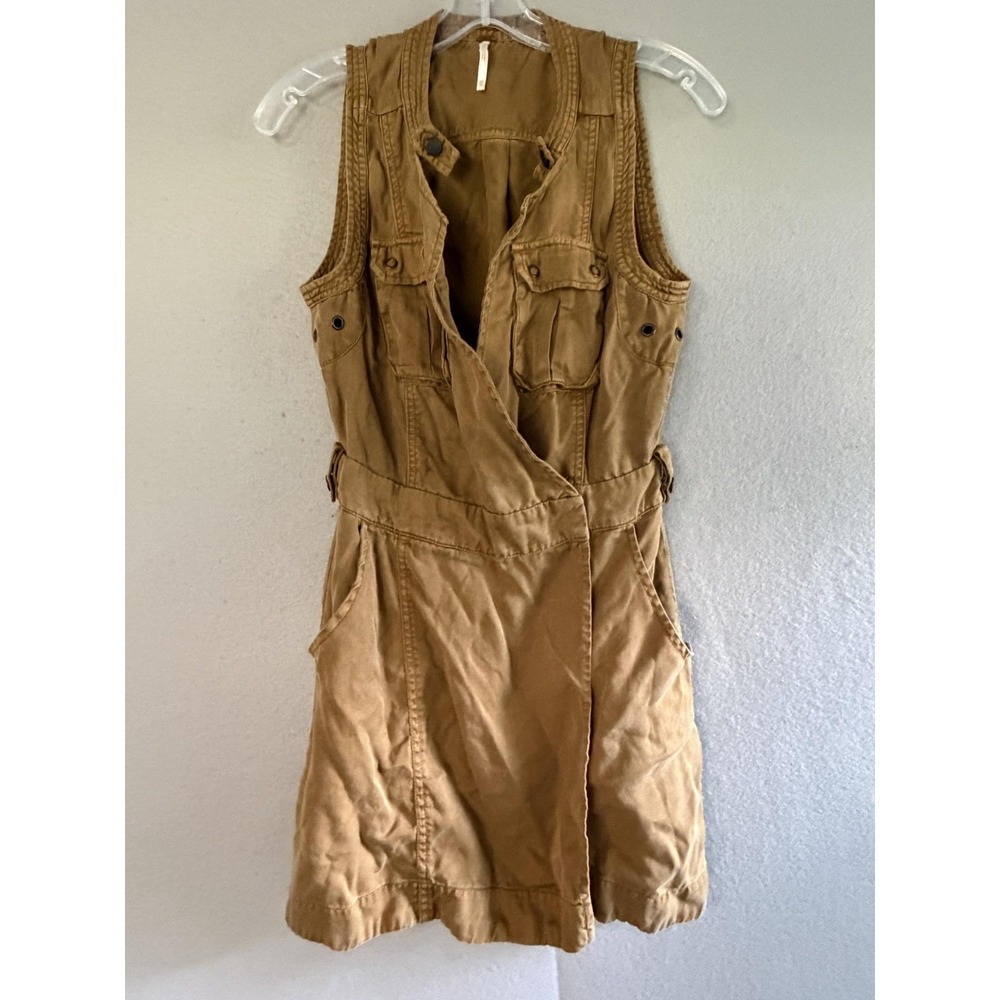 Free People Dress Womens XS Brown Sleeveless Scoop Neck Utility Short Pockets
